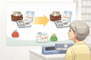 院内処方により、院外処方と比較して患者負担が少し少なくなっているイメージ