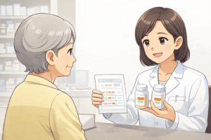 院外処方で薬剤師が薬を渡しているイメージ