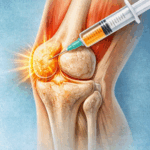 変形性膝関節症の患者にPRP注射をしているイメージ